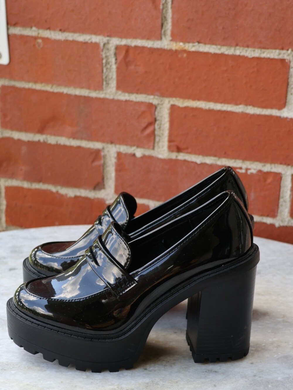 Soda Patent Black Chunky Platform Loafers.